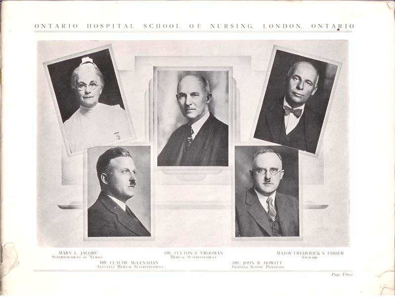 Photograph of doctors at the London Asylum, demonstrates the important relationship between doctors at the asylum and the London Medical School. Nursing Yearbook, circa 1931. RMHCL