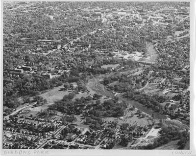 Oblique aerial photo of Gibbons Park, 1964