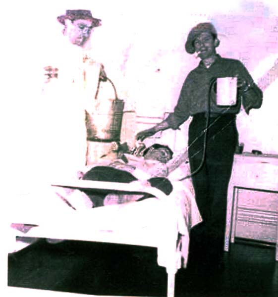 A patient being brought out of an insulin coma, circa 1930. The earliest form of shock therapy used in asylums was Insulin Shock. This process was extremely dangerous as it could result in comas and seizures. It was quickly replaced by Metrazol, which was followed by electroconvulsive therapy. In all cases patients had to be carefully monitored. RMHCL
