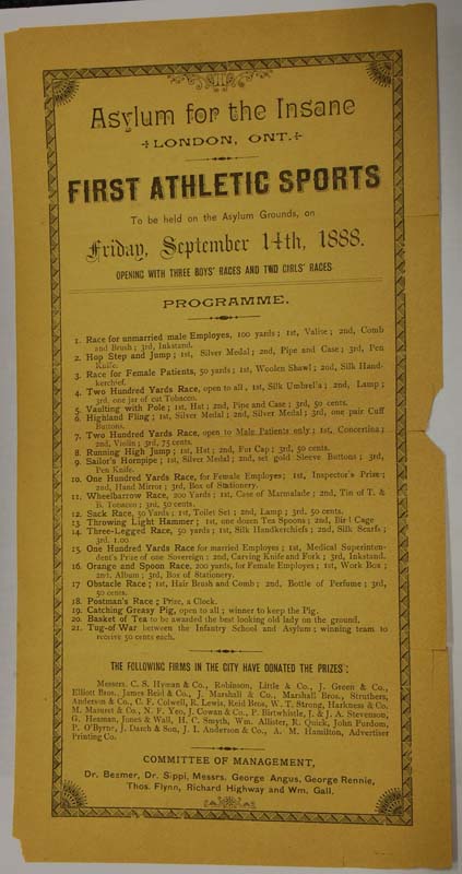 'First Athletic Sports' programme, 1886. R.M.
Bucke Collection, Western Archives, E31.
