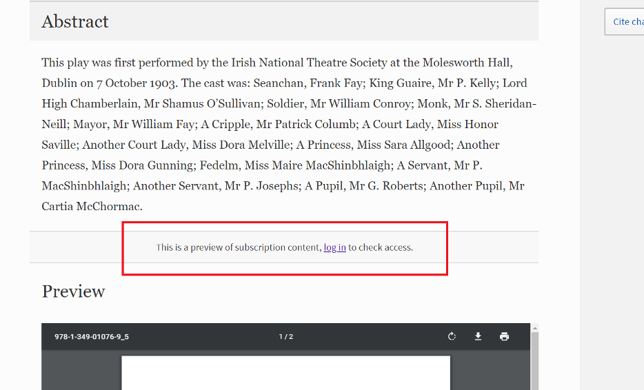 Screen capture of a Springer e-book with a red box around the "This is a preview of subscription content" message.