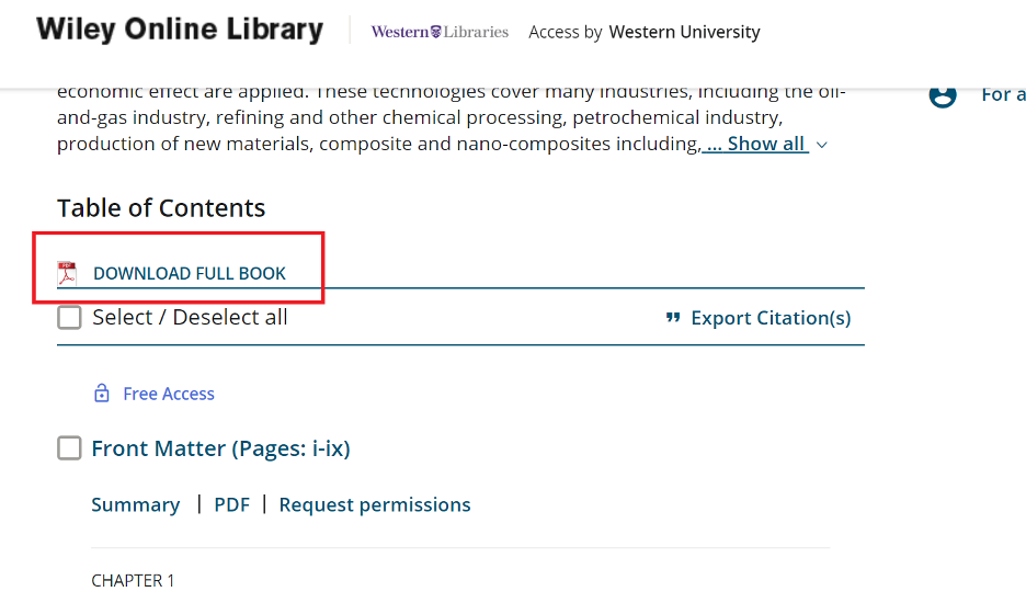 Screen capture of a Wiley e-book with a red box around the "Download Full Book" link