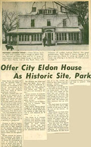 Article on the donation of Eldon House to the City of London 1996 donation: Eldon House history