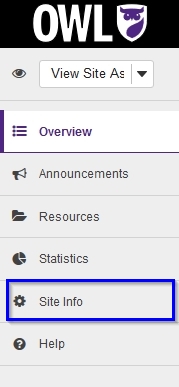 OWL left navigation menu with "Site Info" highlighted