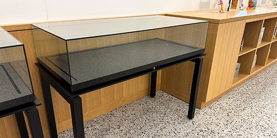 A display case on the main floor of Weldon