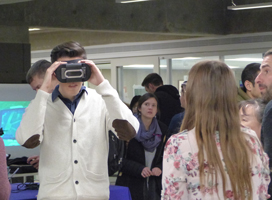 Matt trying out the Virtual Reality goggles