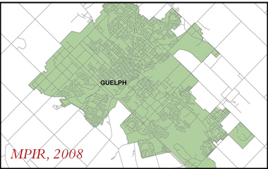 Places to Grow data: Guelph boundary + StatCan 2008 Road Network Data