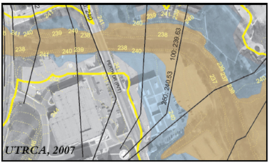 100 and 250 Year Flood Elevations near the Perth Drive Complex