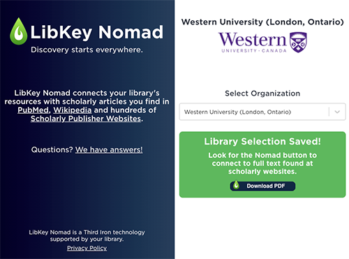 LibKey Nomad Installation - select Western University