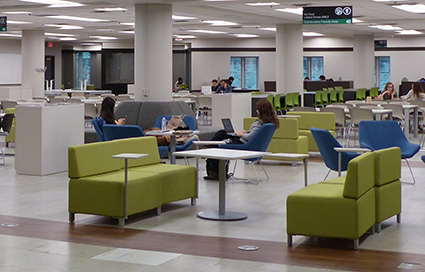 Seating on the main floor of Taylor Library