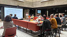 Librarian giving a presentation in the Scholars Lab.