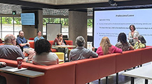 Librarian giving a presentation in the Scholars Lab.